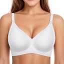 Womens Wireless Jelly Bras Plunge Full Coverage Tshirt Plus Size Bra | Comfortable, no underwire, Push Up, Seamless, V-Neck, bralettes, Older Women, Everyday, soft, Support&Lift (White)