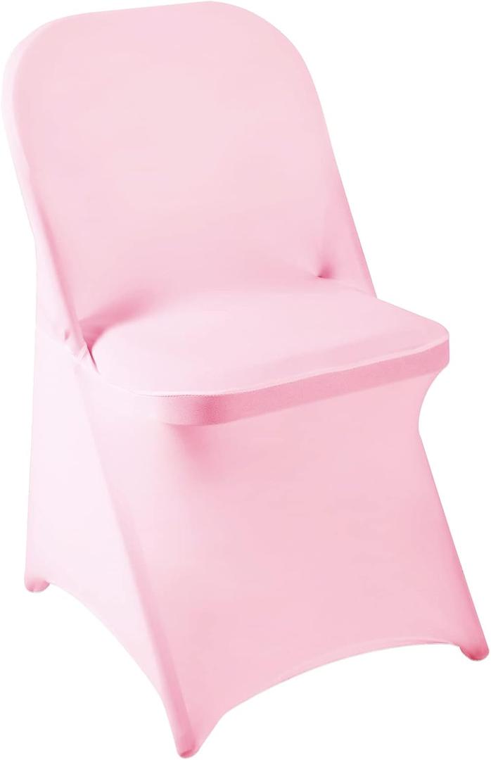 Howhic Folding Chair Covers for Party - 12pcs Pink Universal Spandex Fitted Chair Covers for Wedding, Banquet, Conference