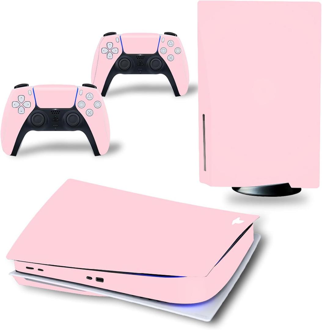 Skin Wrap Compatible with PS5 Disc Console, Protective Vinyl Sticker Decal Cover for Wireless Controller (Pink)