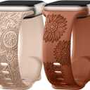 Odbeai Floral Engraved Band Compatible with Apple Watch Bands for Women 44mm 45mm 46mm 49mm,Soft Silicone Cute Sport Strap for iWatch Bands Women Series 11 10 9-1 SE Ultra1/2/3