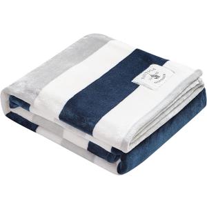 Nautica - Throw Blanket, Super Soft & Cozy Fleece Blanket, Lightweight Plush Bedding for Couch & Bed (Awning Stripe Navy, 50' x 60')
