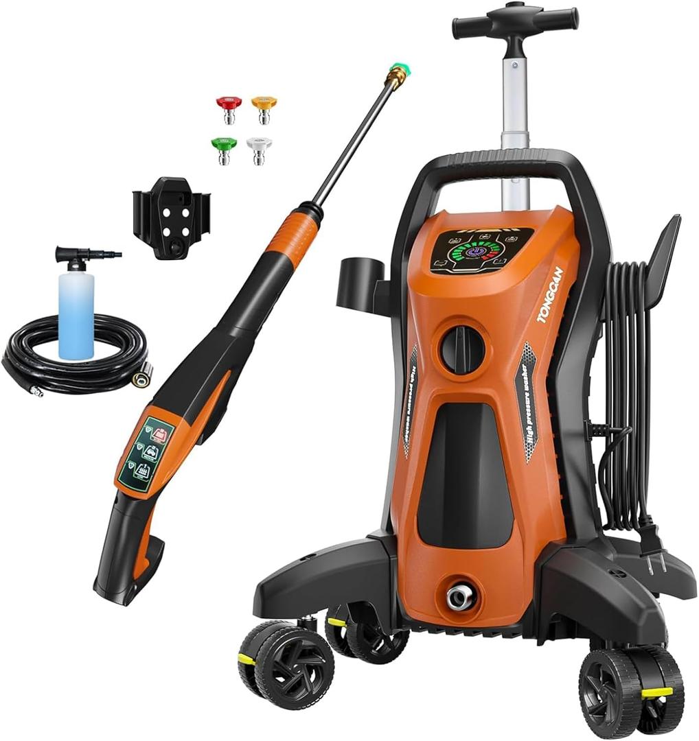 Electric Pressure Washer 5000PSI-Max 3.2GPM Power Washer Electric Powered with Upgrade Spray Handle Smart Control and 4 Anti-Tipping Wheels for Effortlessly Cleaning Orange
