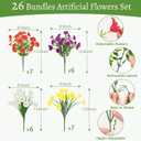 Artificial Flowers for Outdoors, 26 Bundles Fake Outdoor Flowers, UV Resistant Artificial Outdoor Plants & Flowers for Decoration, Colorful Morning Glory for Garden Porch Yard Patio, Mixed Color A