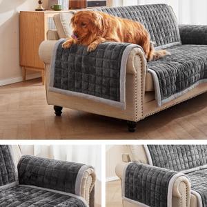 Couch Cover for Dogs Washable,Anti-Slip Back Cat Mat Pet Pad Blanket for Furniture Protector,Fuzzy Pet Sofa Cover for 3 Cushion Couch Sofa Pets Friendly (Dark Gray, 2pc/28"x28"-Arm/Backrest Cover)