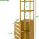 VIAGDO Storage Tall Slim Cabinet with Shutter Door and 3 Tier Shelves, Freestanding Linen Tower Cabinet for Living Room, Kitchen, Bathroom Organizer, Natural Bamboo, Small