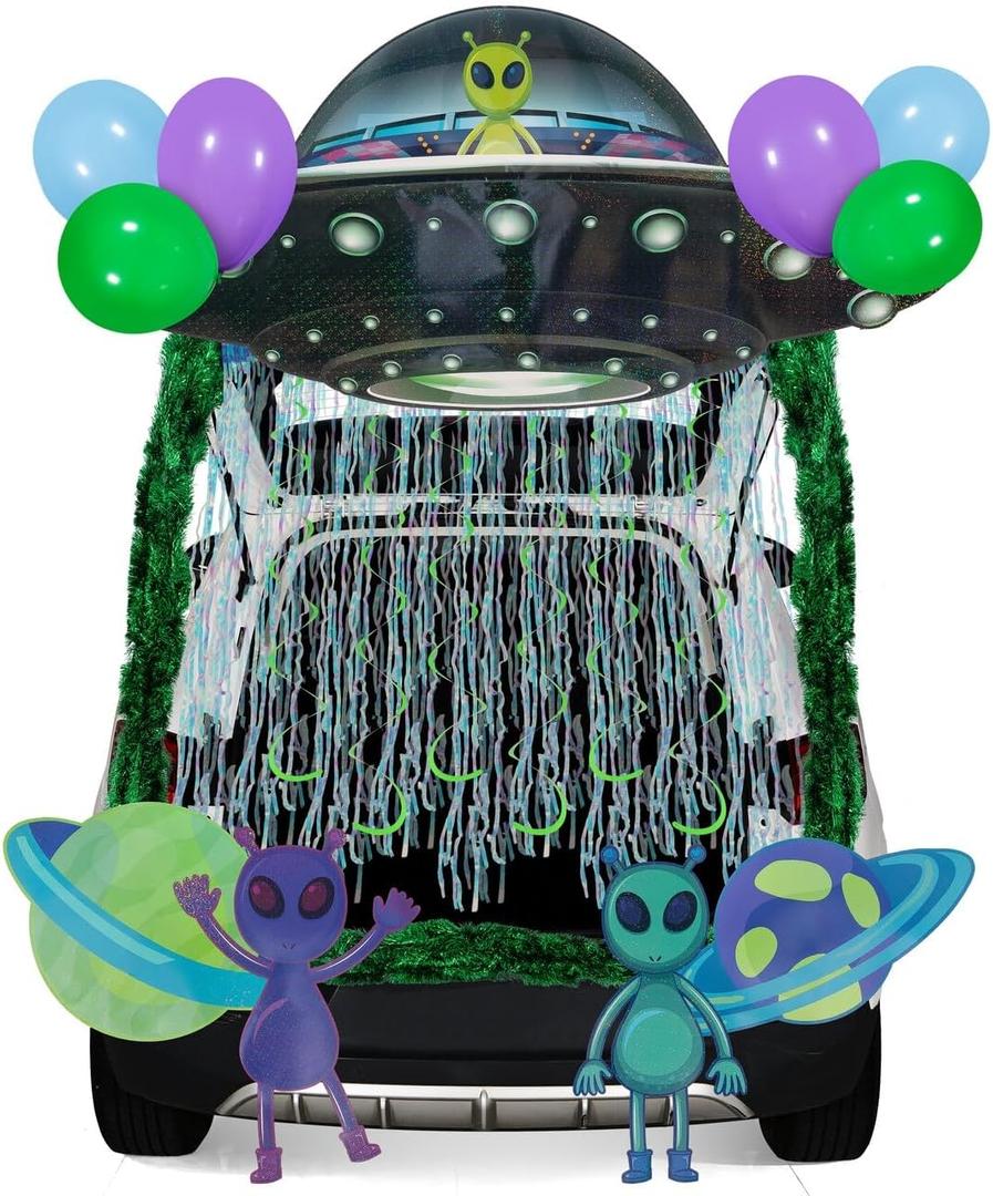 JOYIN Halloween UFO Aliens Trunk Or Treat Car Decorations Kit for SUV Outdoor Indoor Decor Planets, Haunted House Archway Garage Lawn Balloons, Streamer Tinsels Strips