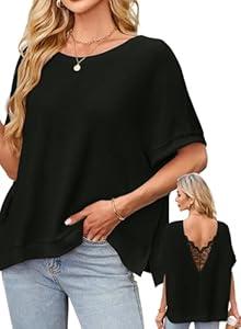 Falechay Summer Tops For Women 2025 Womens Tops Dolman Flowy Oversized Top Loose Fit Dressy Casual Open Back Split Hem Babydoll Sweaters Women's Boat Neck Side Slit Boutique Holiday Clothes, Black, S