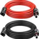 Solar Panel Extension Cable - 12AWG 10FT Solar Wire with Female & Male Waterproof Connector PV Wire for RV, Photovoltaic Systems, Home, Boat, Solar Panels, Car(10ft Red + 10ft Black)