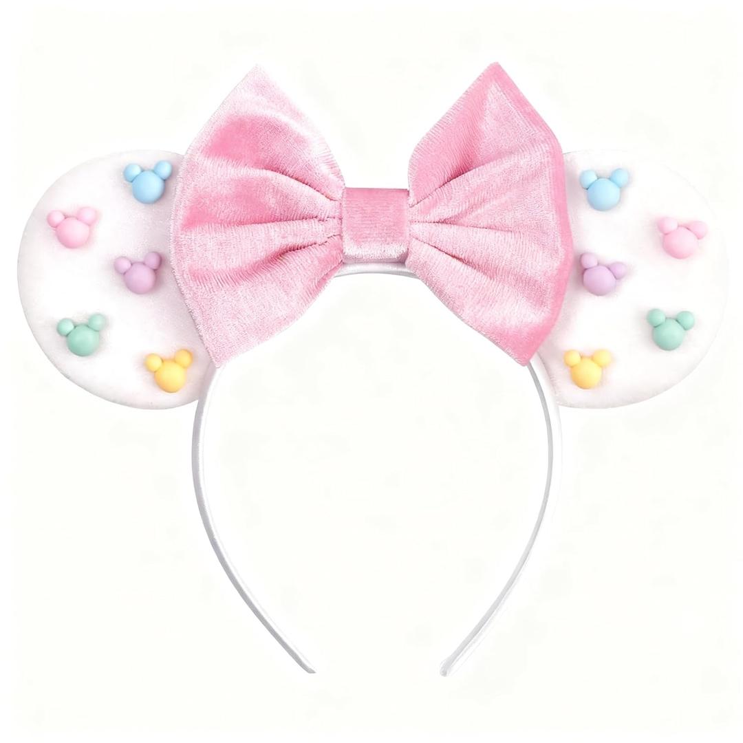 bianbaistar Colorful Candy-Inspired Mouse Ears Headband with Sparkling Glitter  Perfect for Fun Parties, Themed Events, and Holiday Celebrations (Candy Pop White)