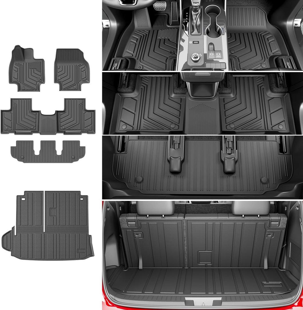 Xipoo Cargo Mat Compatible with 2020-2026 Toyota Highlander 7 Seats Floor Mat Trunk Mat Replacement for 20-26 Highlander Accessories (Fit 2020-2026 Highlander,Cargo Mat with Backrest Mat+Floor Mats)
