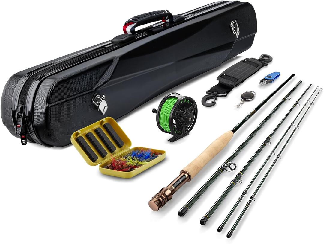 Gonex Fly Fishing Rod and Reel Combo Starter Kit, Fly Rod 4-Piece Carbon Fiber, Aluminum Fly Reel, 12Pcs Fly Flies, Fishing Line, Scissors, Premium Travel Case Portable Lightweight