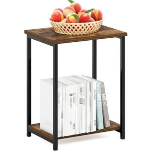 Furinno Simplistic 2-Tier Metal Frame Side Table, Amber Pine, 1-Pack, Metal Frame
