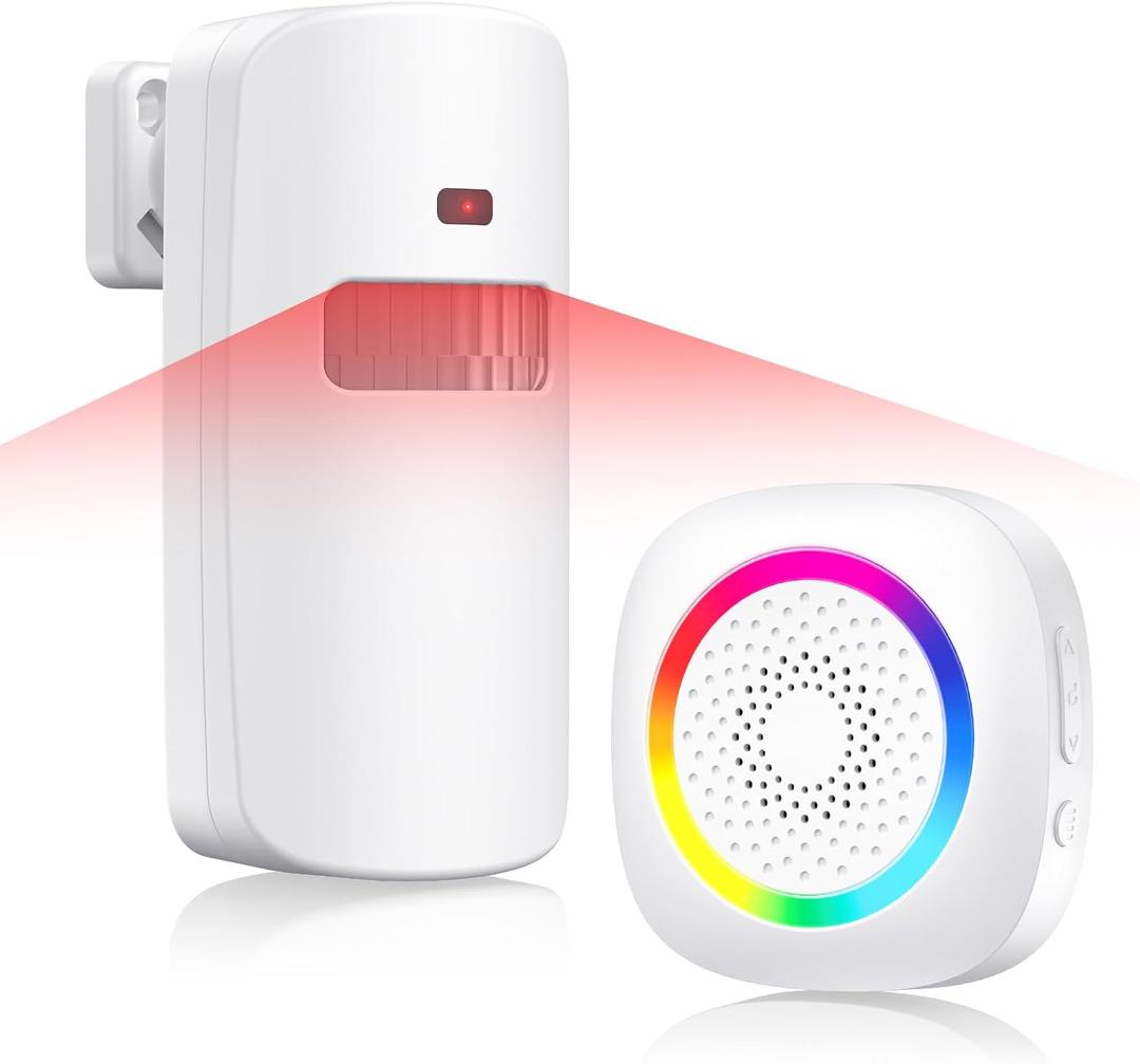 Wireless Motion Sensor Door Chime, Fast Detection PIR Entry Alert(5S Interval Alarm) with 61 Chimes, 5 Volume Levels, RGB Light Indicator, Easy Install for Business, Home, Store, Elderly, Visitors