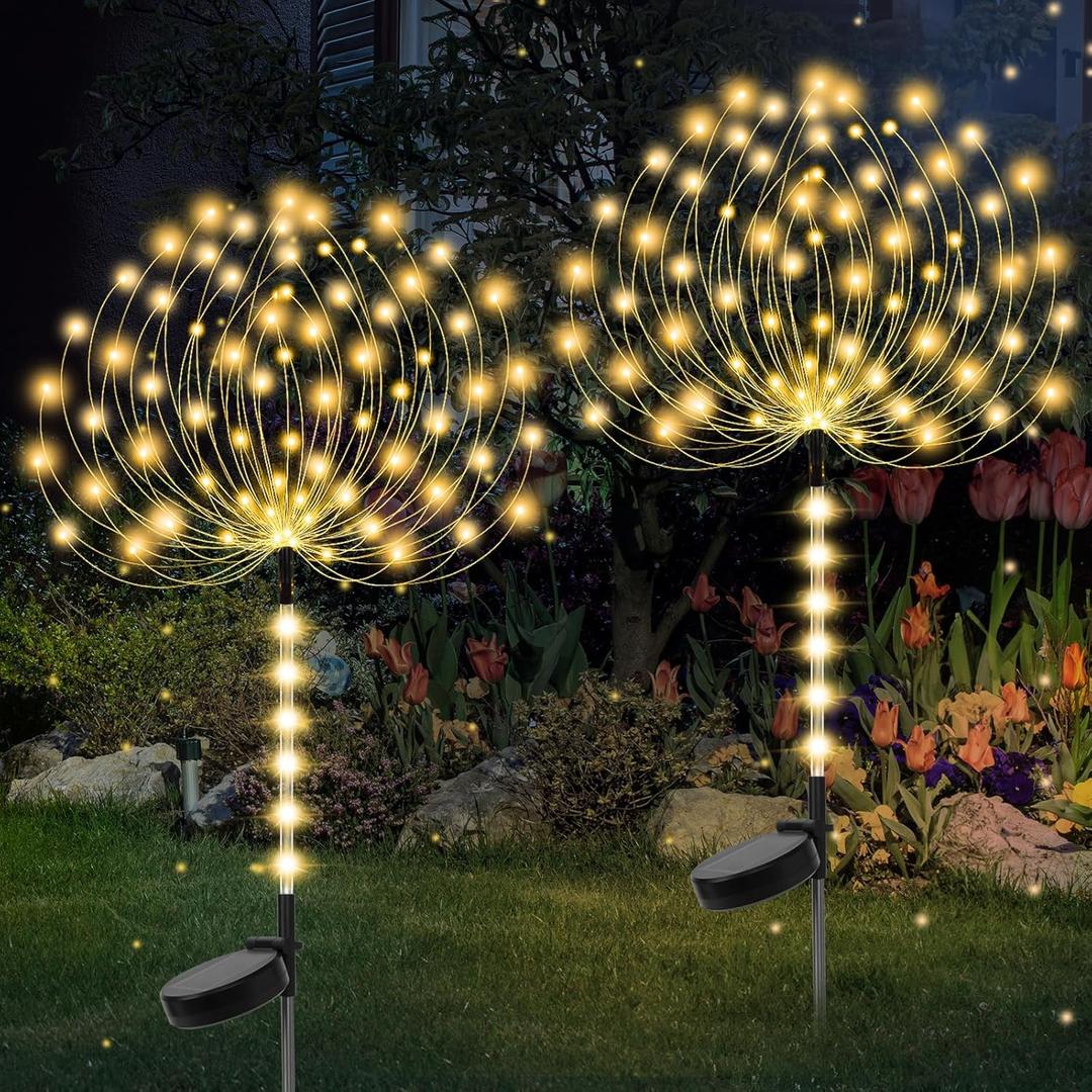 Garden Decor Solar Lights Outdoor,155LED 8 lighting modes pole light Waterproof Warm White Solar Garden Lights for Christmas, Halloween Decoration,Yard, Patio, Porch,Flower Pot,Pathway (2Pack)