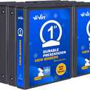 3 Ring Binder 1 Inch, ViVin Sturdy 1"-Round Ring Binder with 2 Interior Pockets, Clear View Cover, PVC-Free, Fits 200 Sheets of 8.5'' x 11'' Paper, Office Home School (12 Pack, Black)