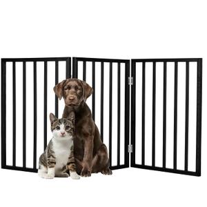 Pet Gate - 3-Panel Indoor Foldable Dog Fence for Stairs, Hallways, or Doorways - 54x24-Inch Wood Freestanding Dog Gates by PETMAKER (Black)