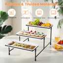 3 Tier Serving Tray for Party, 14"x7" Tiered Serving Platters with Steel Display Stand for Sevring Food,Cookies,Veggie, Dessert,Fruit, Black