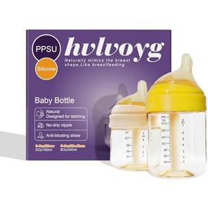 PPSU Baby Bottles for Newborns, Anti-Colic Wide Neck Breastfeeding Bottle with Angled Silicone Nipple, Natural Latch & Easy Drinking, BPA-Free, Heat Resistant, 5oz & 8oz, 0-6 Months, 3 Nipples