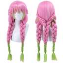 Pink Green Braid Cosplay Wigs for Women Long Braided Wig with Bangs for Party Halloween Costume