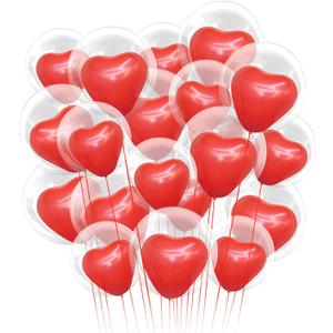 20 pcs Valentine's Day Clear Round Balloons with Red Heart Balloons 2 Sizes Bobo Balloons Transparentes Clear Balloon Stuffing for Valentine's Day Anniversary Party Room Decor(15inch 20inch)