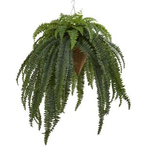 Nearly Natural 50 in Artificial Giant Boston Fern Hanging Cone Room Decor