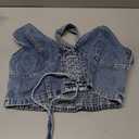 MakeMeChic Women's Denim Corset Top Jean Halter Crop Top Lace Up Y2K Vest Top (Blue, L)