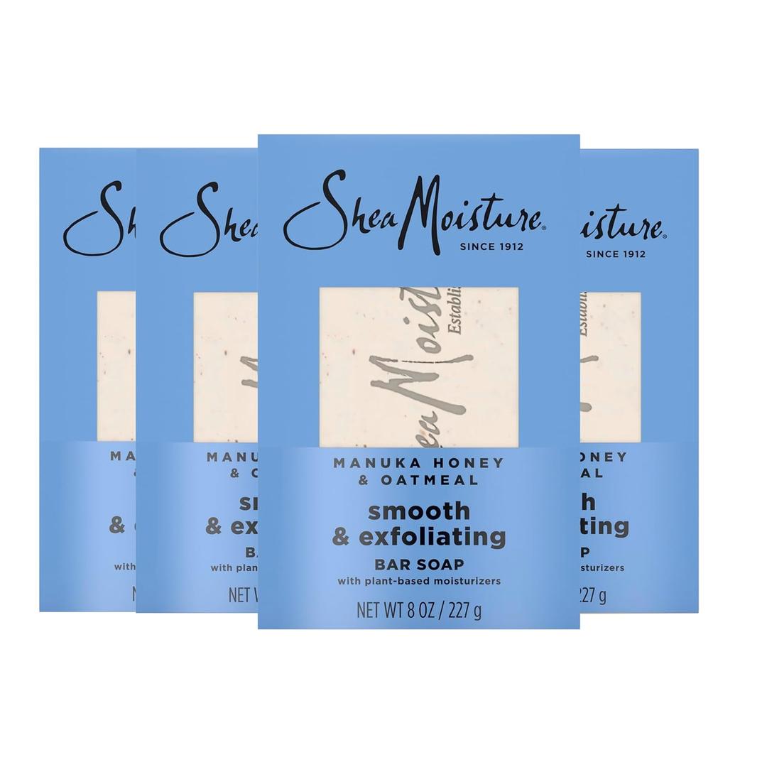 SheaMoisture Bar Soap Manuka Honey Oatmeal 4 Count Smoothing & Exfoliating Smooth and Exfoliating bar soap with 24h shea moisture nutrients for Healthy, Glowing Skin 8 oz