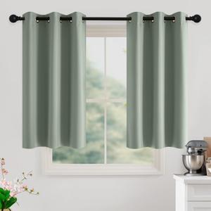 Sage Green Room Darkening Curtains 45 Inches Long 2 Panels for Living Room, Bedroom, Nursery Summer Thermal Insulated Blackout Drapes Grommet Noise Reducing Window Treatment, W40