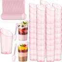Newtay 50 Pcs 3oz Mini Slanted Dessert Cups with Spoons, Pink Ice Cream Cups for Mother's Day Graduation Party, Disposable Buffet Serving Bows for Birthday Wedding Brunch, Nuts Salad Snacks Yogurt