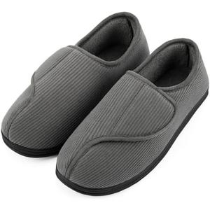 LongBay Men's Memory Foam Diabetic Slippers Comfy Warm Plush Fleece Arthritis Edema Swollen House Shoes, Size 12