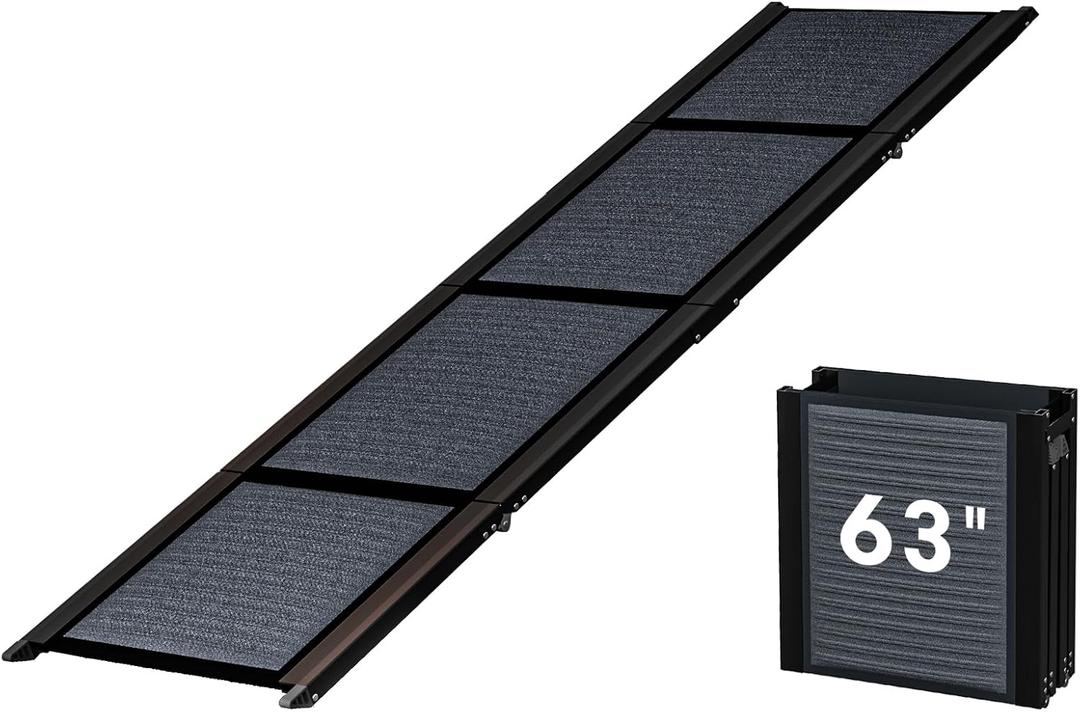 HBTower 63" Long & 17.3" Wide Folding Dog Ramp for Car, SUV & Truck Portable Pet Ramp with Non-Slip Surface, Extra Wide Steps for Large Dogs Up to 250LBS