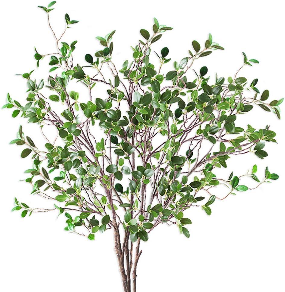 Beebel 3.5Ft 3 Pcs Artificial Branches Plants Eucalyptus Shrubs Greenery Stem Ficus Twig Fake Plastic Plant for Vase Bouquets Wedding Floral Arrangement Decor