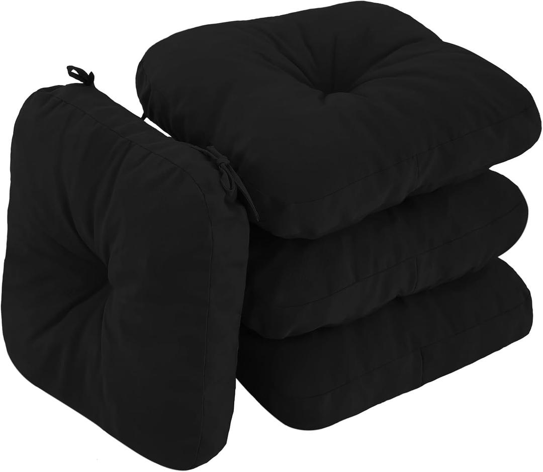 Outdoor Chair Cushions, Outdoor Seat Cushions for Patio Furniture Waterproof with Ties, Replacement Tufted Patio Chair Pads, 19x19x5 inches Set of 4, Black