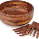 AIDEA Acacia Wood Salad Bowl Set with 2 Wooden Hands, Large Salad Bowl with Serving Utensils, Big Mixing Bowl for Fruits, Salad, Cereal, Corn flake,Pasta 11" Diameter x 4.5" Height