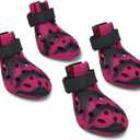 Dog Shoes for Hot Pavement and Snow, Silicone Dog Booties for Small Medium Large Dogs, Waterproof Paw Protectors- Non-Slip, Adjustable Straps, Dog Boots for Beach/Rain/Hiking (Black Pink, S)