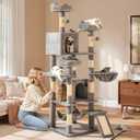YITAHOME 75-Inch Tall Cat Tree Indoor: Multi-Level Kitten Tower with Kitty Condos, Top Perches, Sisal Ramp, Scratching Posts & Cozy Basket Hammocks Pet Play House Light Gray