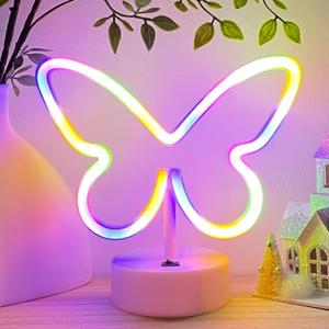 Butterfly Neon Sign Led Lights Birthday Party Decorations Colorful Lamp, USB/Battery Powered Butterfly Room Decor Girls Accessories for Classroom Nursery Table Home Bedroom Christmas (Multicolored)