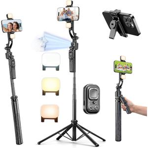 Auto Face Tracking Selfie Stick Tripod for iPhone with Light 360 Rotation That Follows Your Movement 63" Camera Tripod Stand with Remote for Content Creator Vlog Live Stream Video Recording