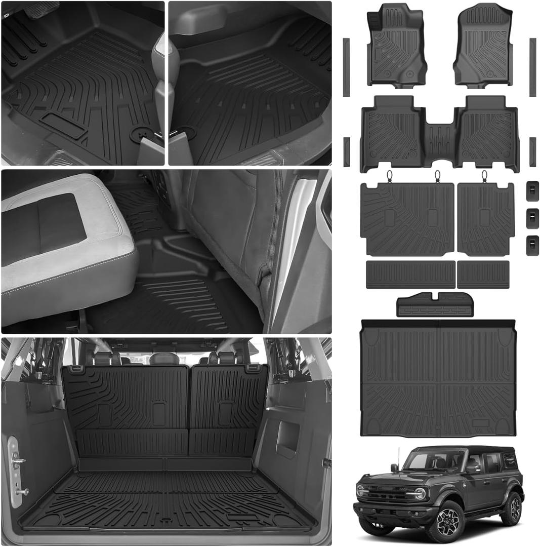 Cartist Floor Mats for Ford Bronco 4 Door 2021-2025 2026, All Weather Cargo Liner & Door Sill Guards for Bronco Accessories, Heavy Duty TPE Cargo Mats, Car Accessories