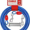 Petbobi Dog Tie-Out Cable 30ft -Heavy Duty Dog Lead Up to 120 lbs, Outdoor Leash Metal Cable with Shock Spring 360 Swivel Clips, for Yard Camping, Fit Small Medium Large Pets, Blue