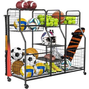 Garage Sports Equipment Organizer, Garage Ball Storage Rack, Garage Organizer System, Indoor/Outdoor Shelf Rack for Sports Gear