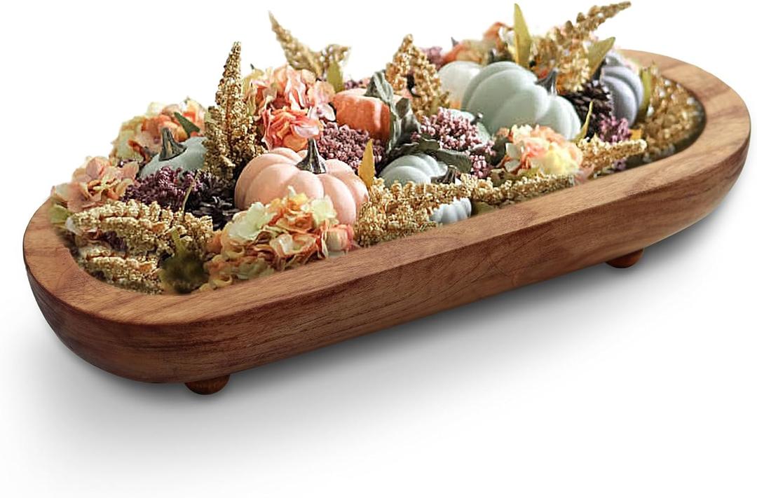 Rustic Handcrafted Wooden Dough Bowl for Decor - Wooden Bowls Decorative, Organic Modern Style, Decor Bowl, Centerpiece Bowl Four Legged Base Artisan Crafted Dough Bowl for Stylish Home Kitchen Decor (Brown)