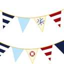 Navy Red Beige Gold Glitter Stamping Paper Pennant Banner Flag Triangle Bunting for Nautical Pirate Ahoy Achor Theme Birthday Baby Shower Wedding Let's Get Nauti Bachelorette Party Decoration Supplies