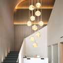 10-Light LED Staircase Chandelier Crystal Ceiling Lights Large Chandeliers for High Ceilings, Entryway Modern Lighting Fixture Villas and Stairs, Adjustable Length 16" W x79H50W