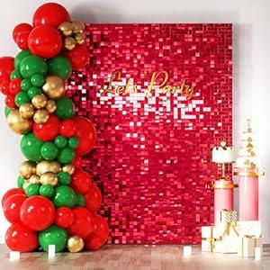 COKAOBE Red Shimmer Wall Backdrop, 24 Panels Square Sequin Shimmer Backdrop, Photo Backdrops for Birthday, Anniversary, Wedding, Graduation & Bachelorette Party Decoration