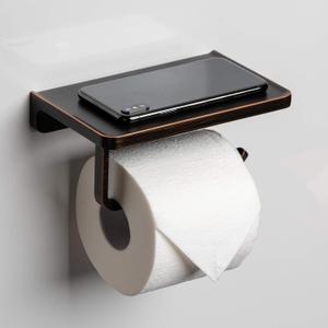 Linkaa Toilet Paper Holder with Shelf Oil Rub Bronze,Wall Mount Bathroom Decor Phone Holder,Rust-Proof Aluminum Matte Finish,Bathroom Accessories Storage Shelf for Phone, Inc. (Oil Rubbed Bronze) (Single Roller)