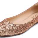FEVERSOLE Women's Macaroon Colorful Memory Foam Cushion Insock Patent Ballet Flat, Glitter Rose Gold Pointed, 9