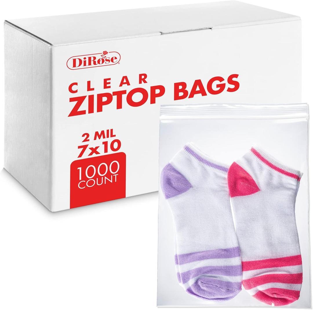 Dirose 7" x 10" Clear Reclosable Poly Bags  Pack of 1000, 2 Mil Thickness  Resealable Plastic Zip Bags for Snacks, Hardware, Arts & Crafts, and Storage