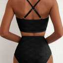 Herseas Women's Seashell Textured Bikini Sets Knotted Front 2 Piece Swimsuits Ruffle Trim Bathing Suits (Black, M)