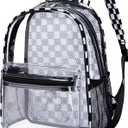Clear Mini Backpack for Stadium Events 12x12x6 Small Transparent Backpacks Plastic See Through Clear Bag for Concerts Work Festival Security Travel (Black White -Plaid)